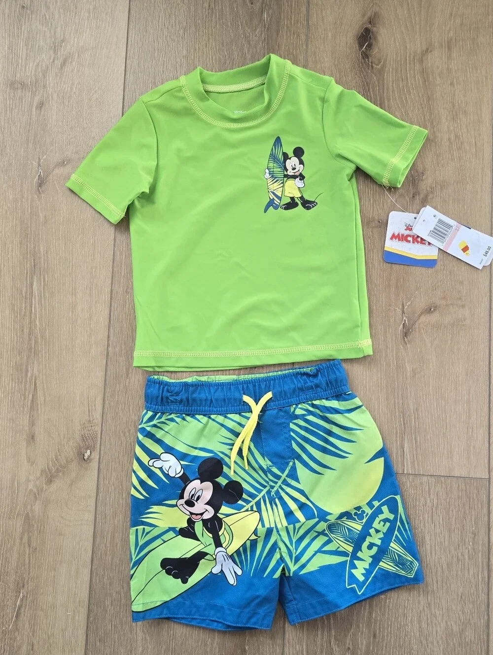 Disney Mickey Mouse Boys 2 Piece Rash Guard Shirt Swim Trunks Set Size 3T Surf